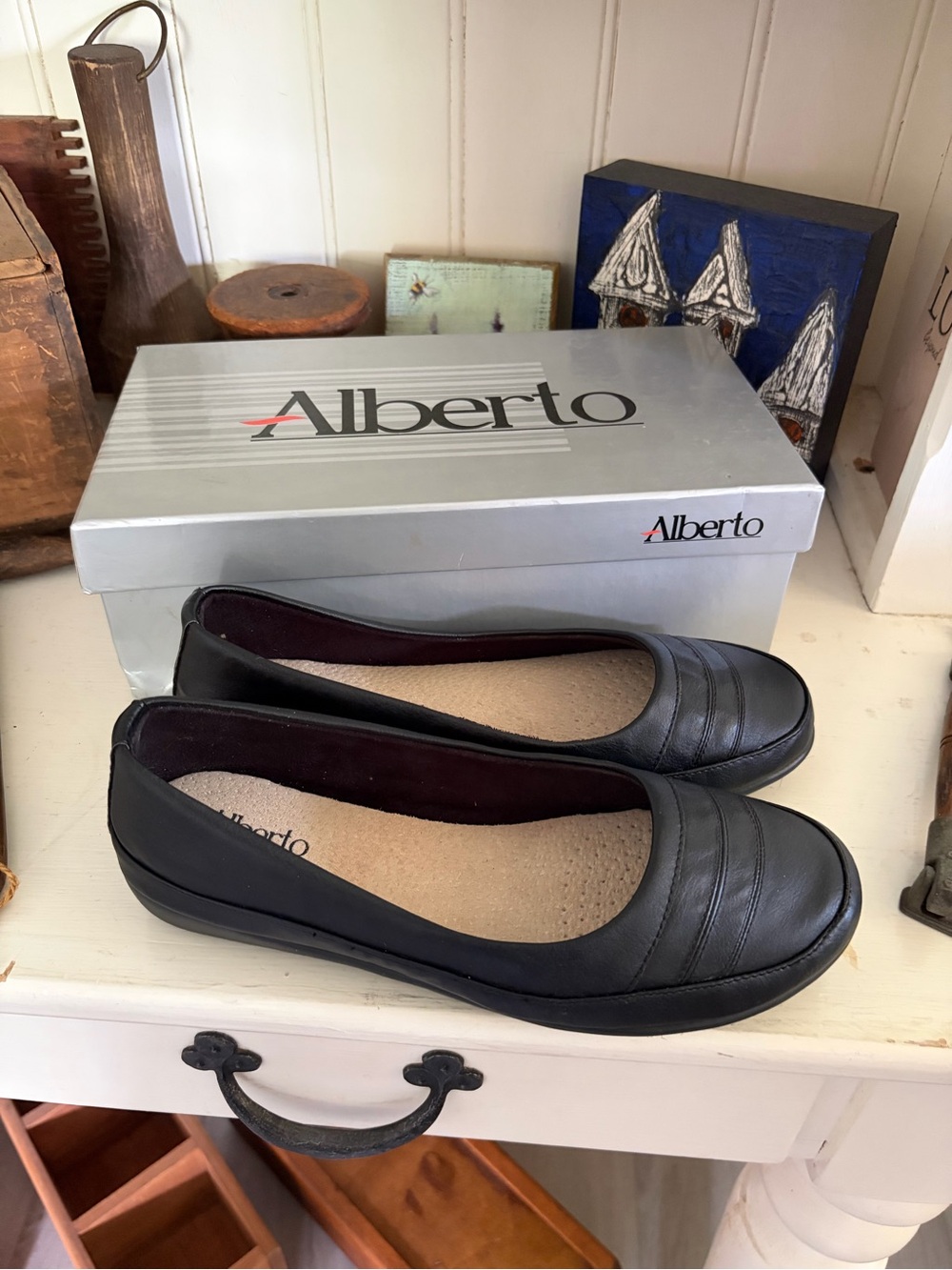 Alberto Women's Black Leather Comfort Ballet Flats